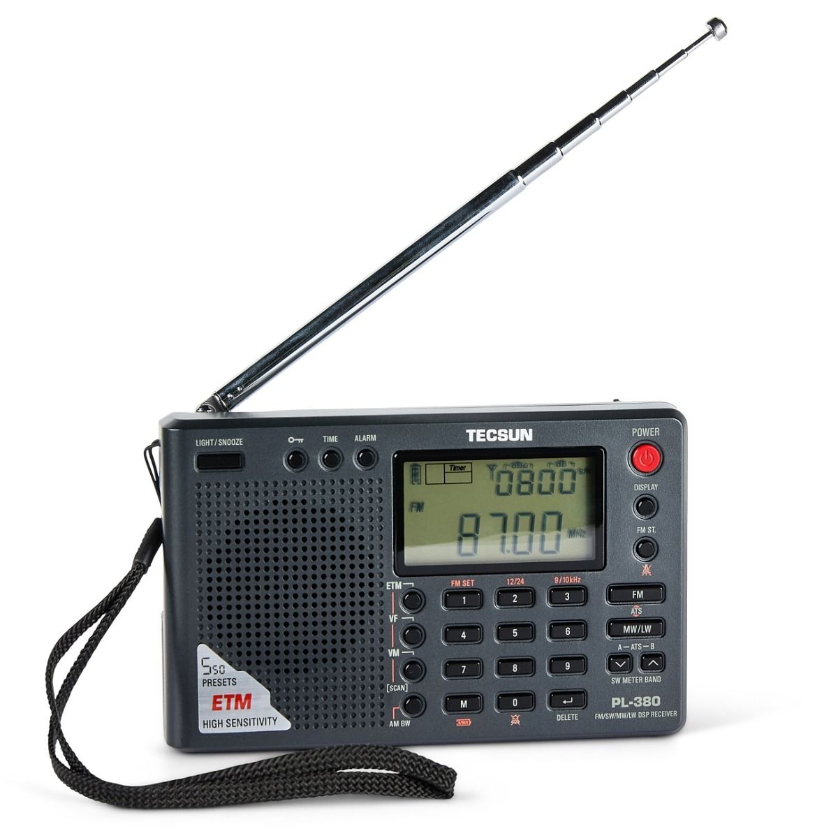 Tecsun PL-380 Portable DSP Shortwave Radio FM/LW/MW/SW, 550 Memories, ETM, USB Charging, Alarm Clock