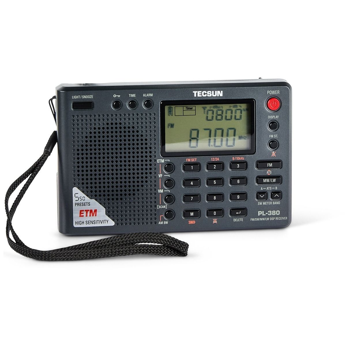 Tecsun PL-380 Portable DSP Shortwave Radio FM/LW/MW/SW, 550 Memories, ETM, USB Charging, Alarm Clock