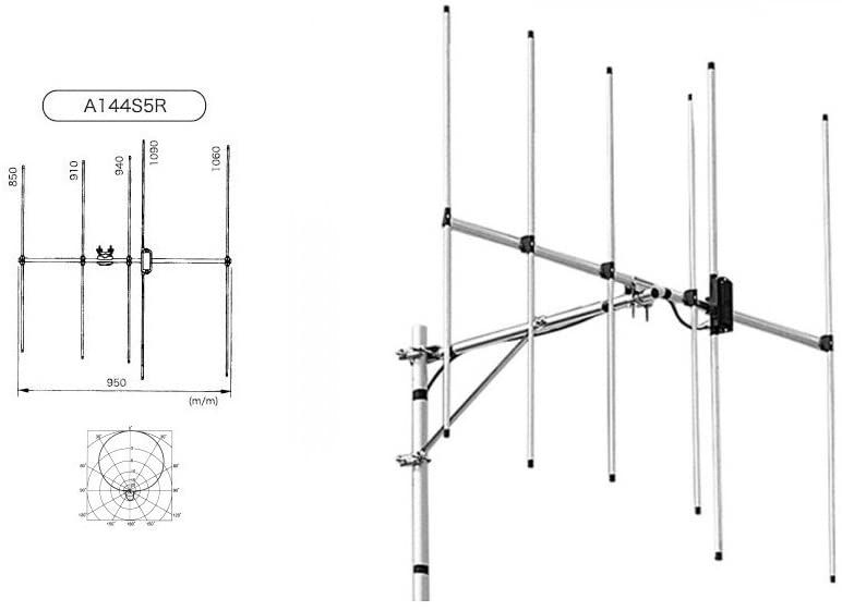Diamond A144S5R2 2m Yagi Antenna 5 Element, 9.1dBi Gain, 144-146MHz, 50W, SO-239, Compact 0.95m Boom