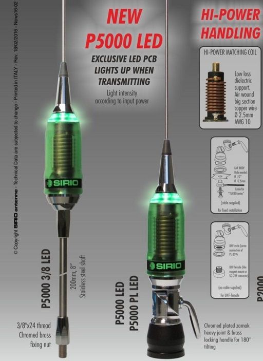 Sirio Performer 5000 3/8 Shaft LED Mobile CB & 10m Antenna 5000W Peak, Tunable 27-30MHz, TX LED Indicator