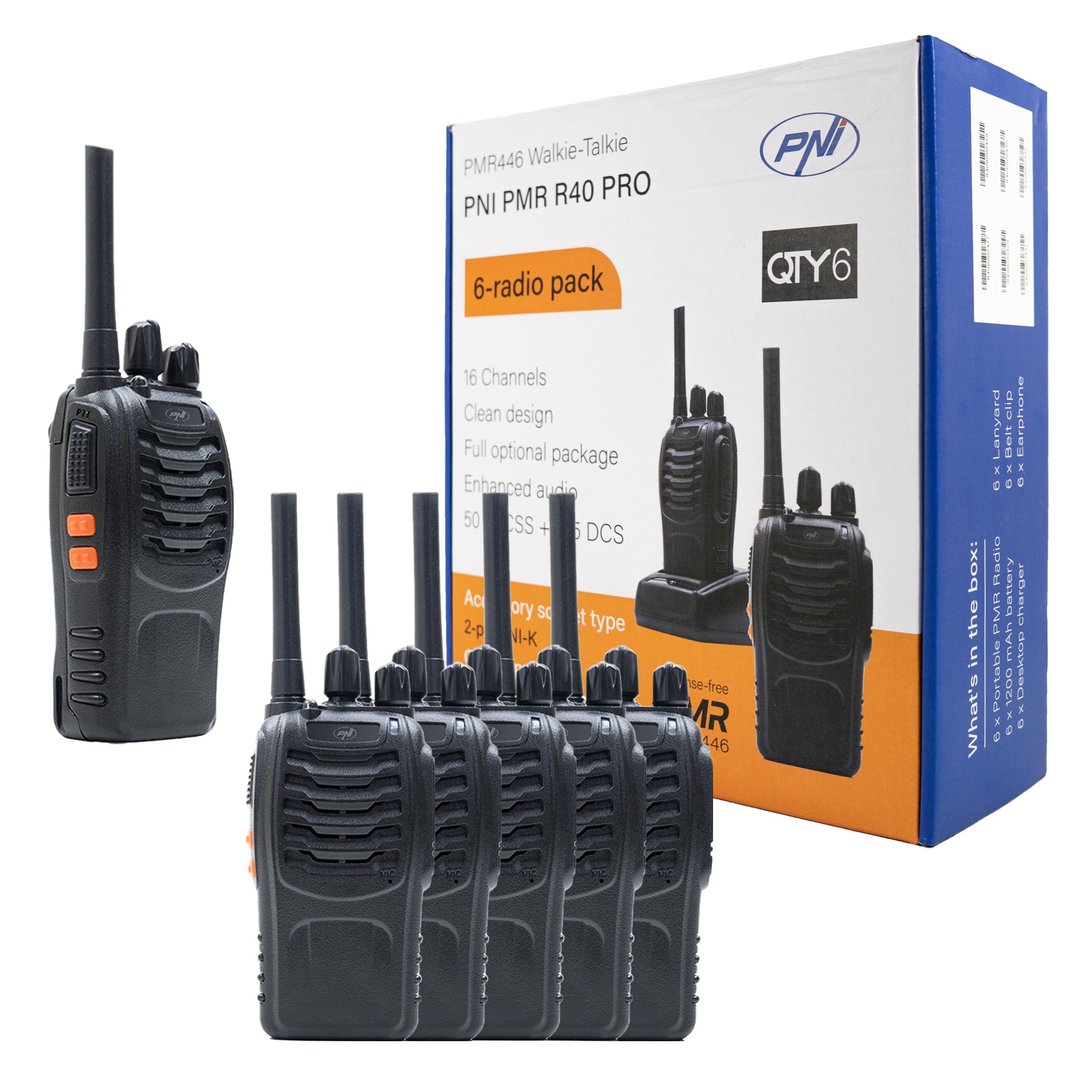 PNI PMR R40 Pro Walkie Talkie 6-Pack – Licence-Free PMR446 UHF Radios ...