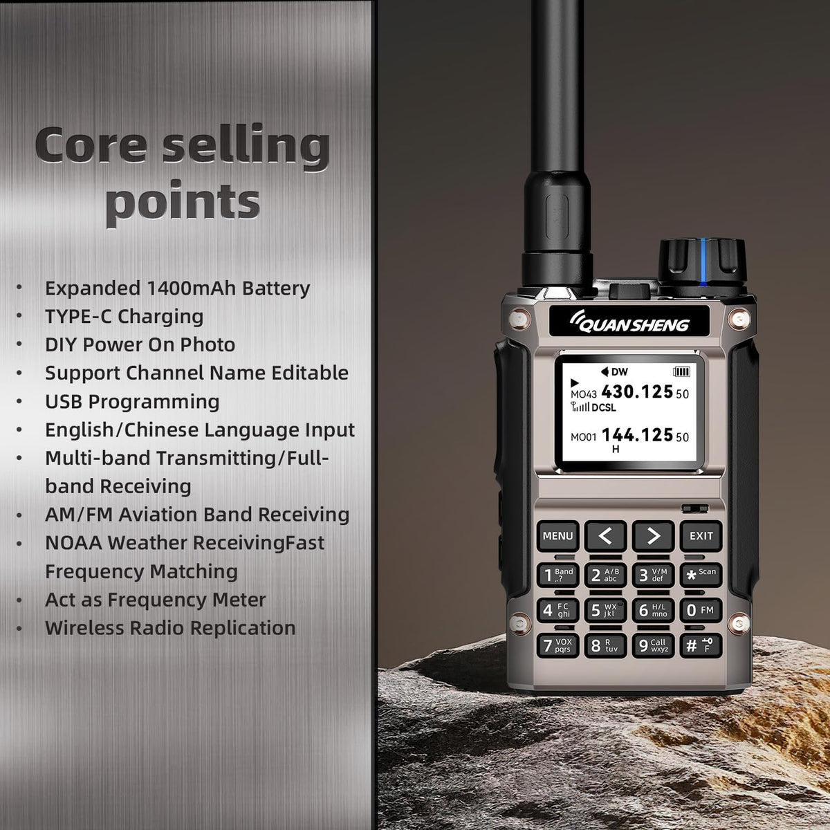 Quansheng UV-K1(8) Mini Kong 5W VHF/UHF Handheld Radio 1400mAh