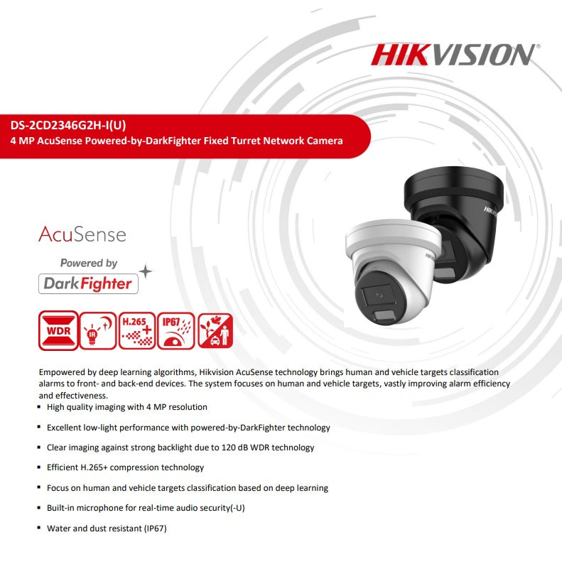 Hikvision DS-2CD2346G2H-IU 4MP AcuSense DarkFighter Fixed Turret IP Camera