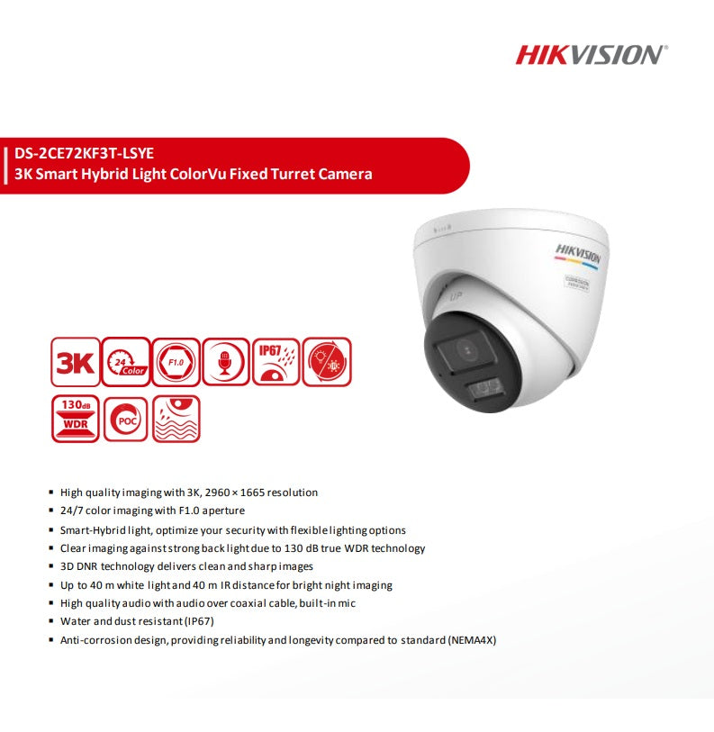HIKVISION 5MP ColorVu SmartHyb POC Turret