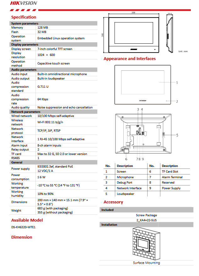 HIKVISION Video Intercom Indoor Station 7
