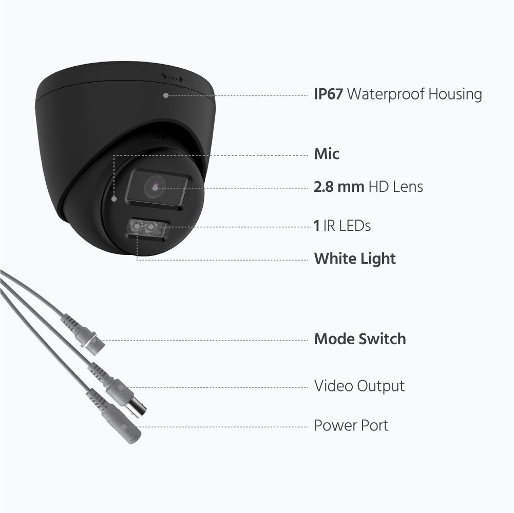 Hizone pro – Smart Hybrid Light ColorVu Two-Way Audio Fixed Turret Camera T259B-HT 3K 5MP, 2960×1665 @ 20 fps (Black))