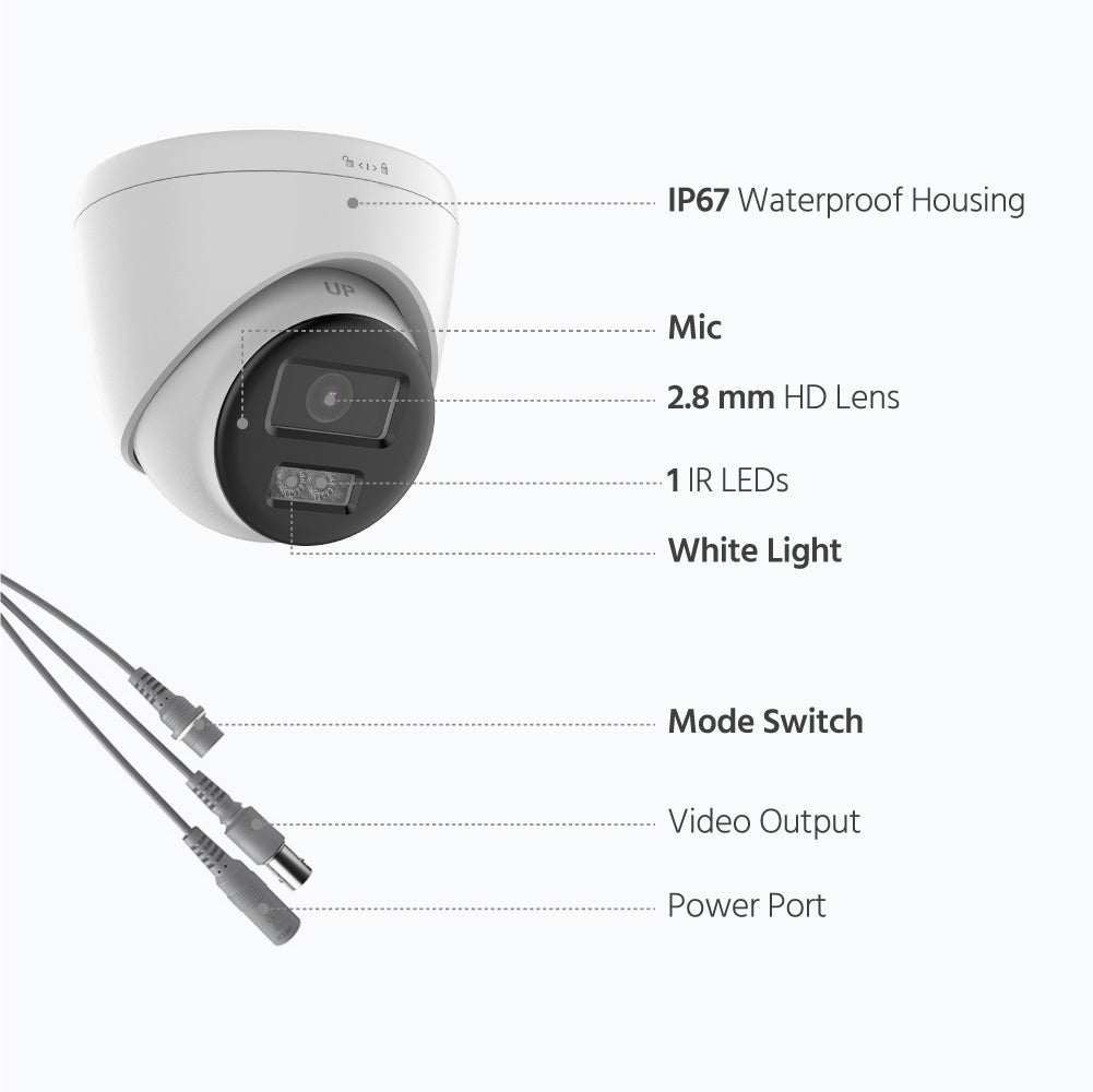 Hizone pro – Smart Hybrid Light ColorVu Two-Way Audio Fixed Turret Camera T259W-HT 3K 5MP, 2960×1665 @ 20 fps (White)