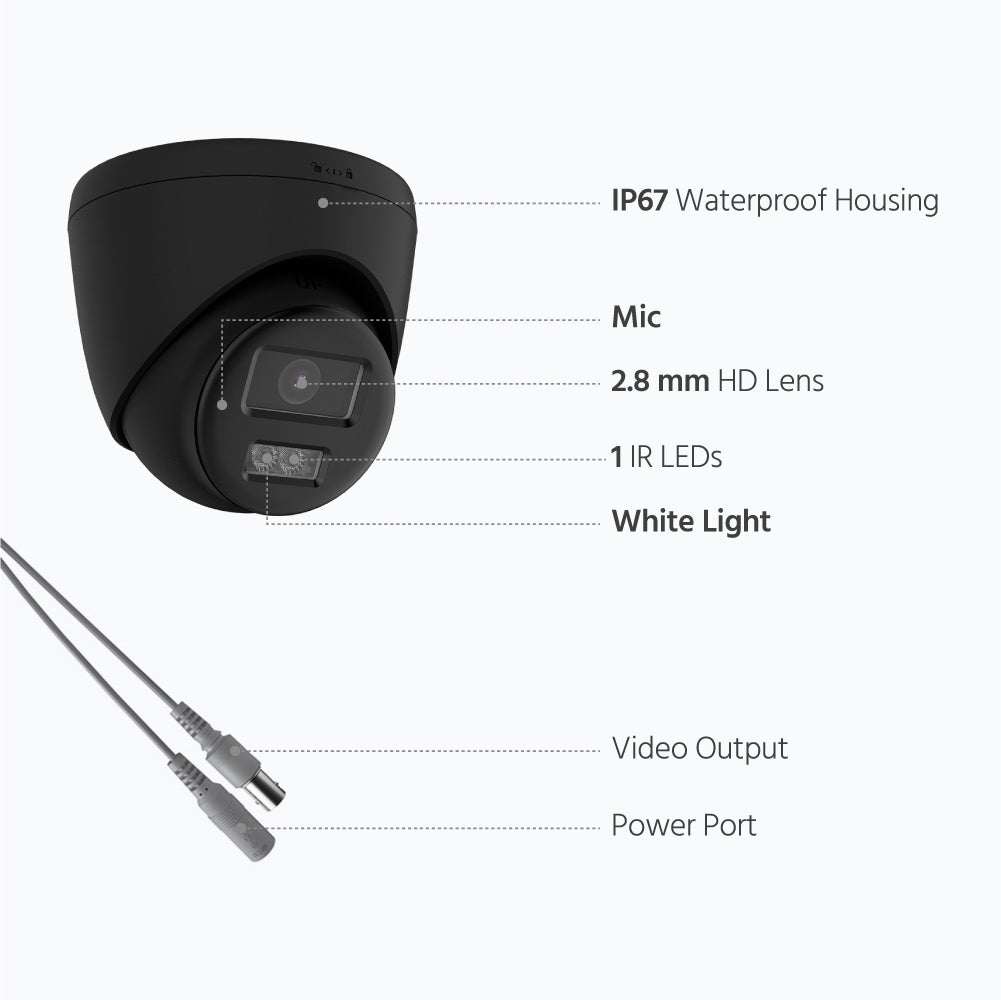 Hizone pro – Smart Hybrid Light ColorVu Two-Way Audio Fixed Turret Camera T289B-HT 4K 8MP, 3840×2160 @ 15 fps (Black))