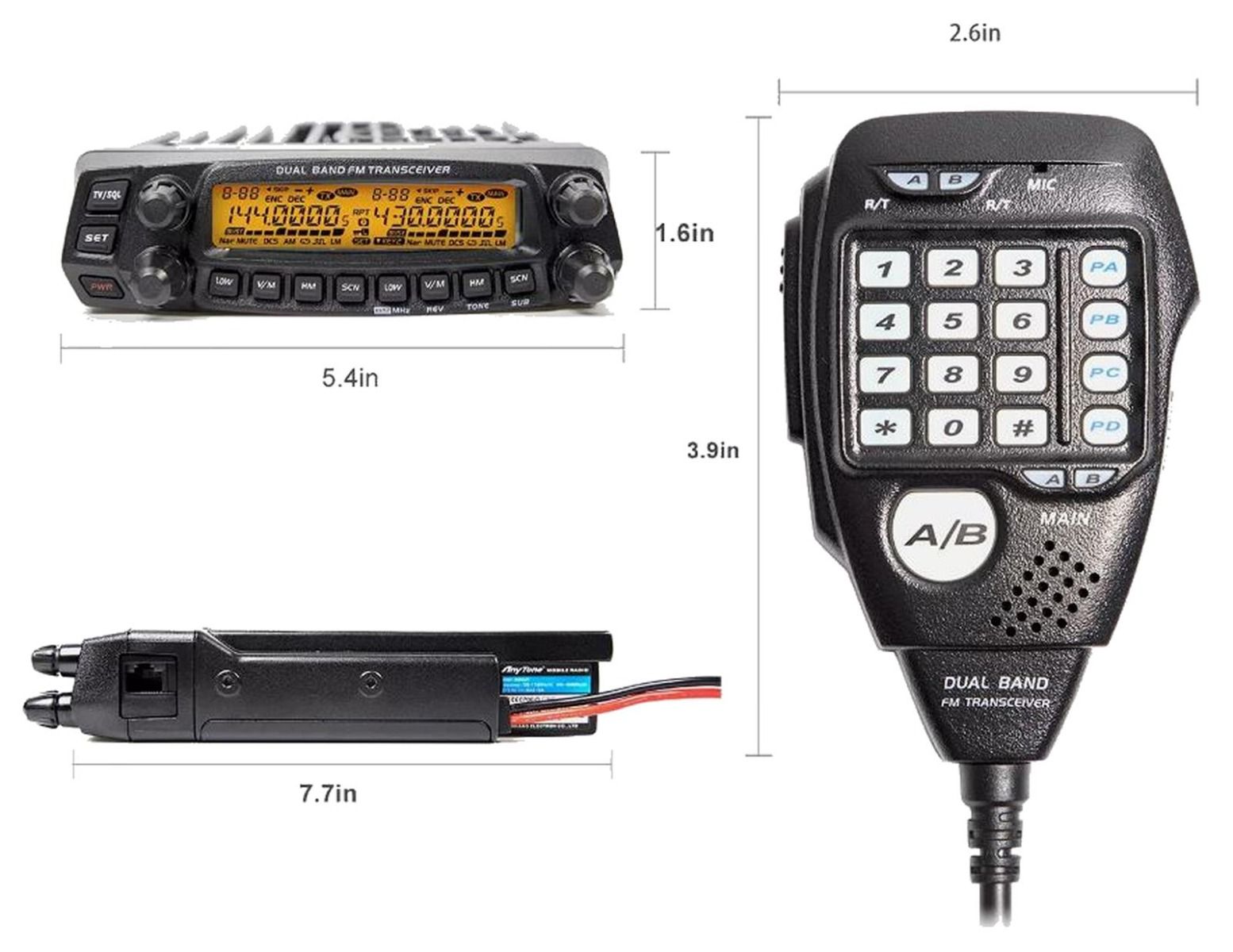 Anytone AT-5888UV Dual Band Mobile Ham Radio – 50W VHF/40W UHF