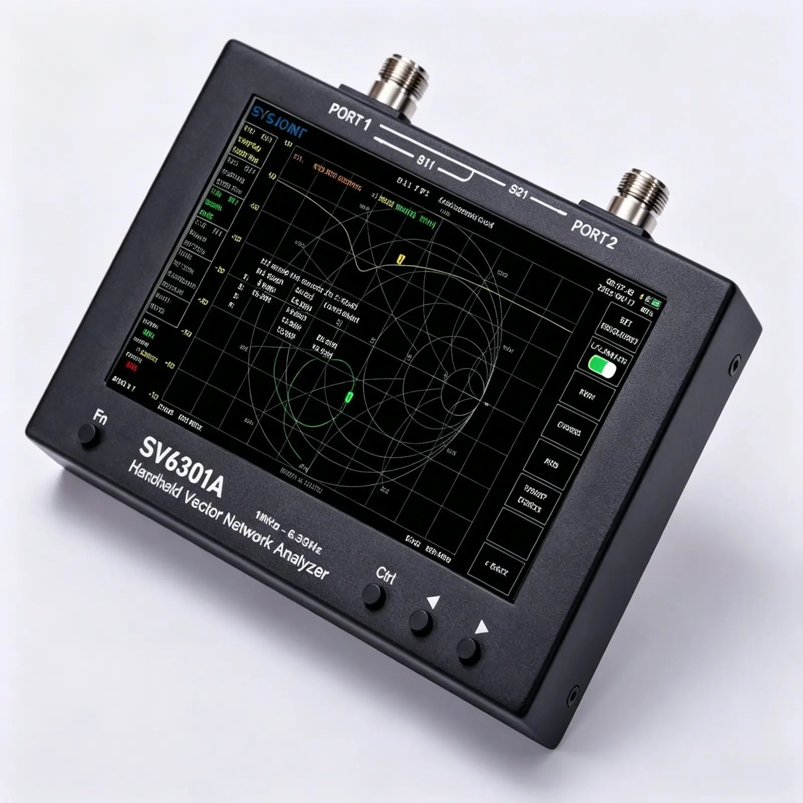 Chelegance SV6301A VNA powered on with 7-inch touchscreen