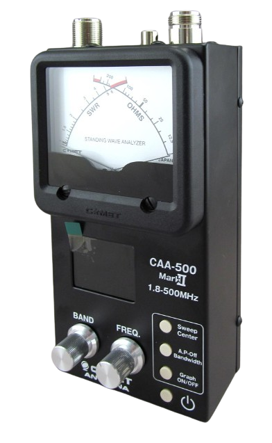 Comet CAA-500 Mark II antenna analyser angled front view