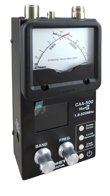 Comet CAA-500 Mark II antenna analyser opposite angled front view