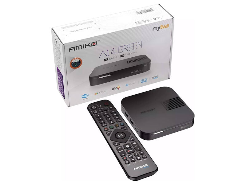 Amiko A14 4K Android 14 IPTV Media Streamer with Widevine L1 & Dual Band Wi-Fi