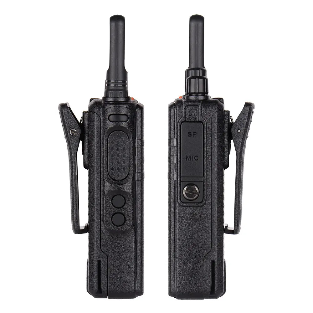 Inrico T522A side views showing large PTT controls and accessory port