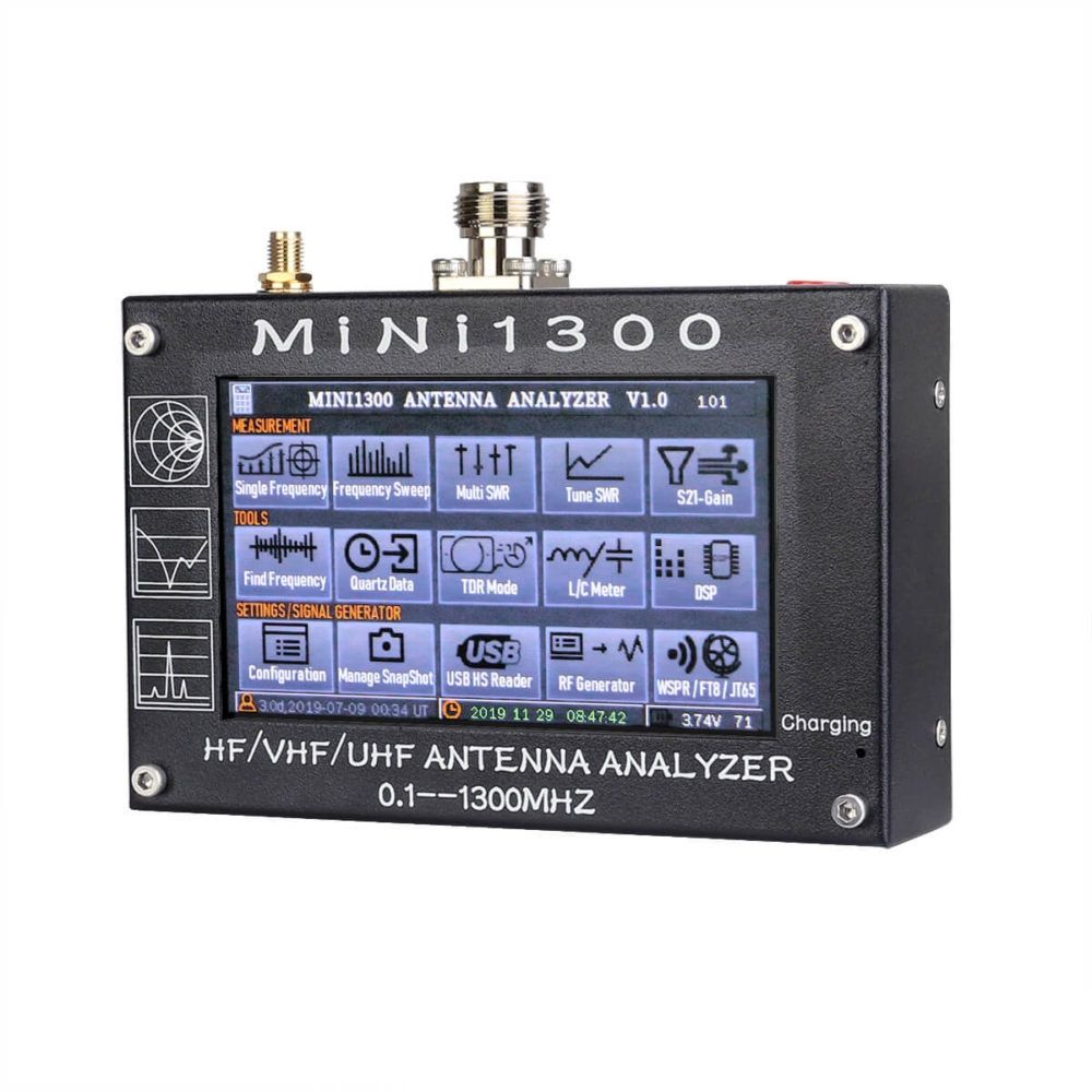 Mini-1300 HF VHF UHF antenna analyser front view
