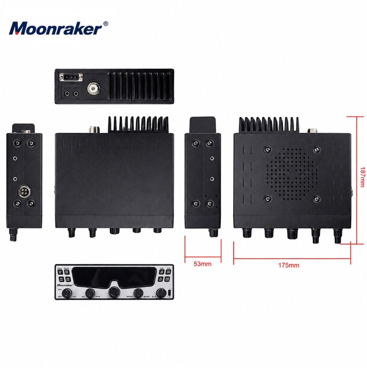 Moonraker Triton mobile transceiver dimensions and rear view