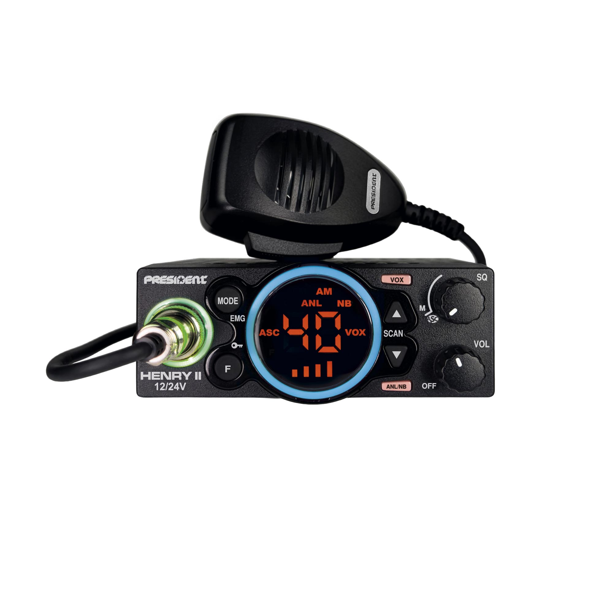 President Henry II AM/FM CB transceiver with blue display ring