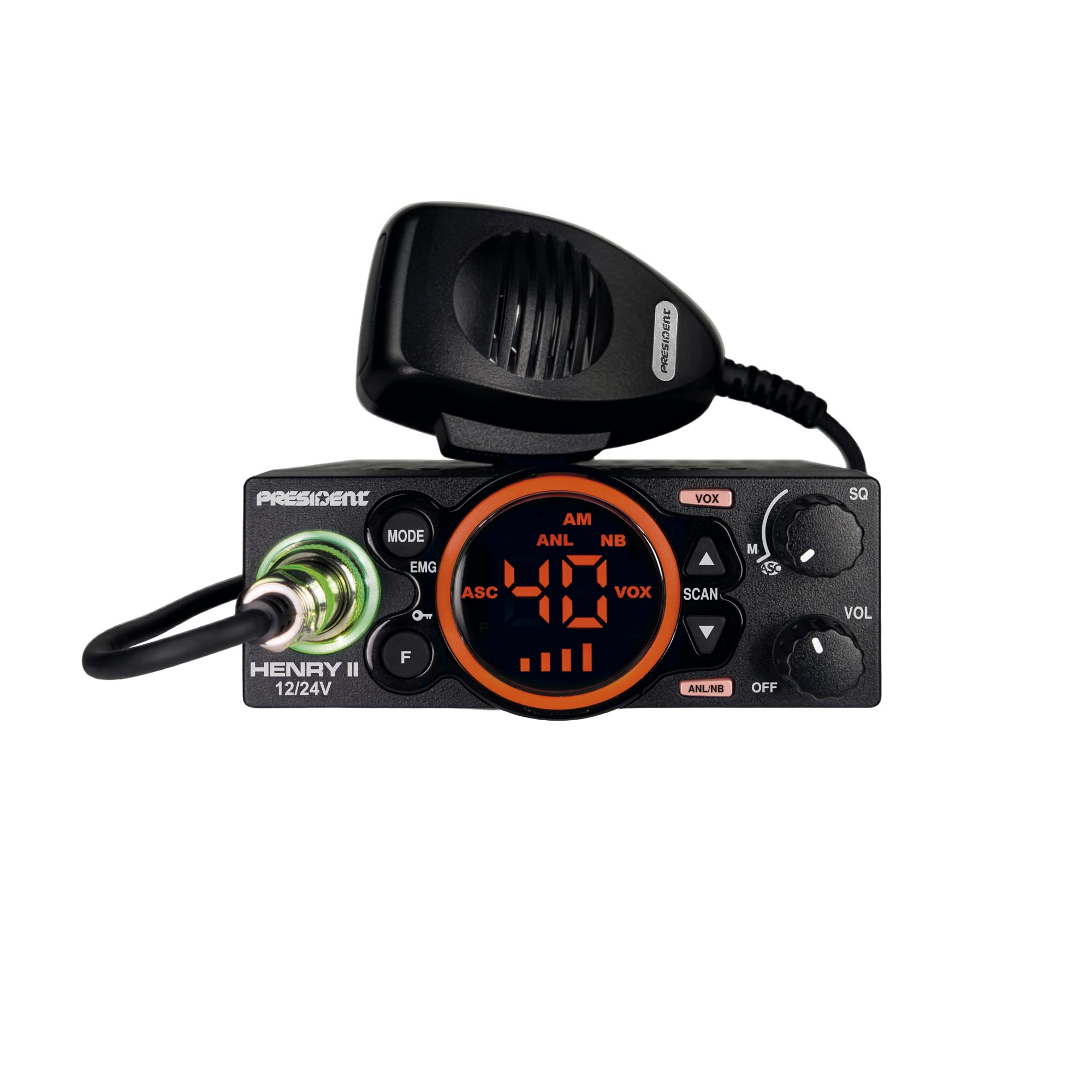 President Henry II 40-channel CB transceiver with orange display ring