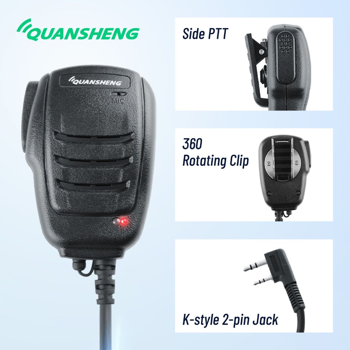 Quansheng QS-3 Speaker Microphone K-Style 2-Pin, For TK-118, UV-K5, & Compatible Radios
