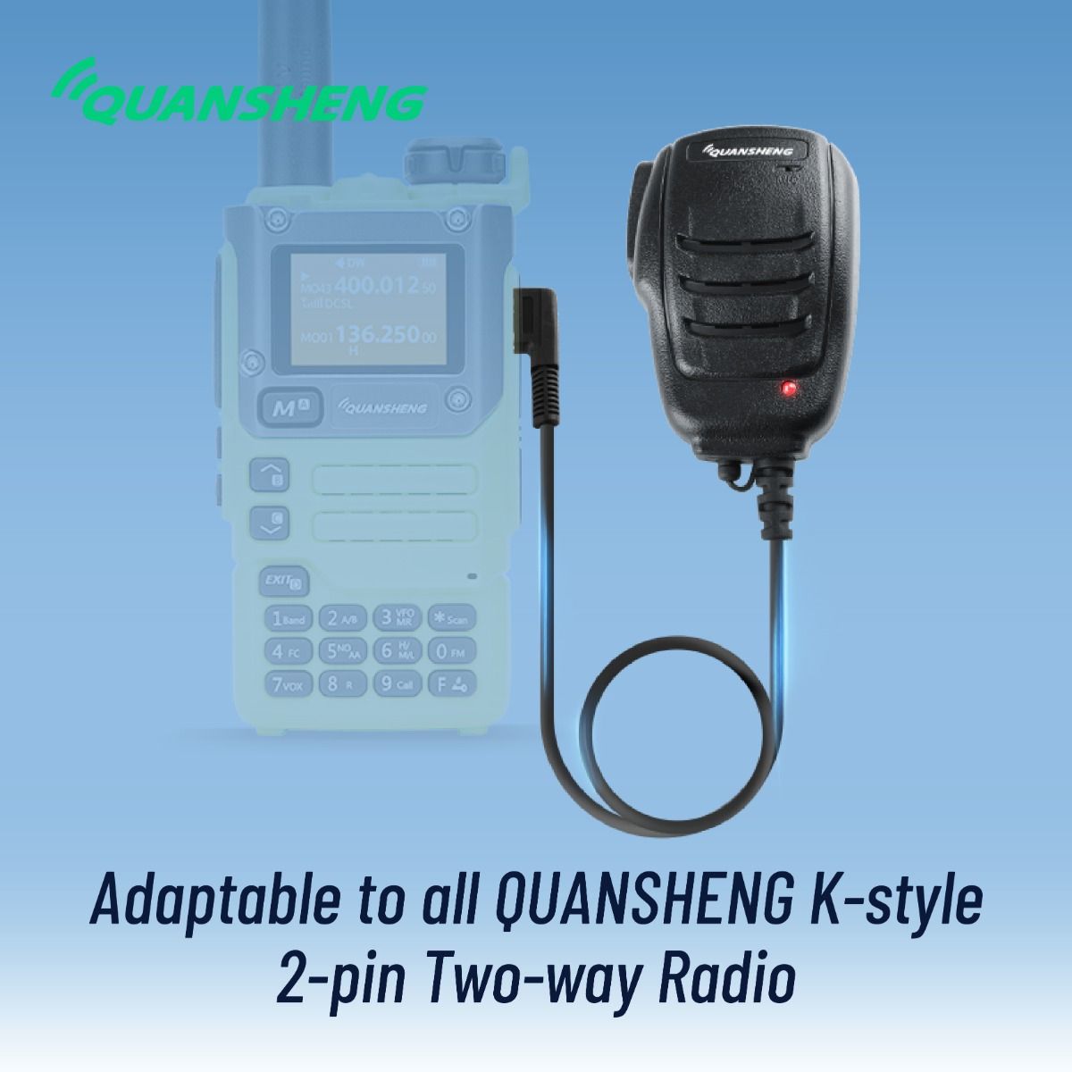 Quansheng QS-3 Speaker Microphone K-Style 2-Pin, For TK-118, UV-K5, & Compatible Radios