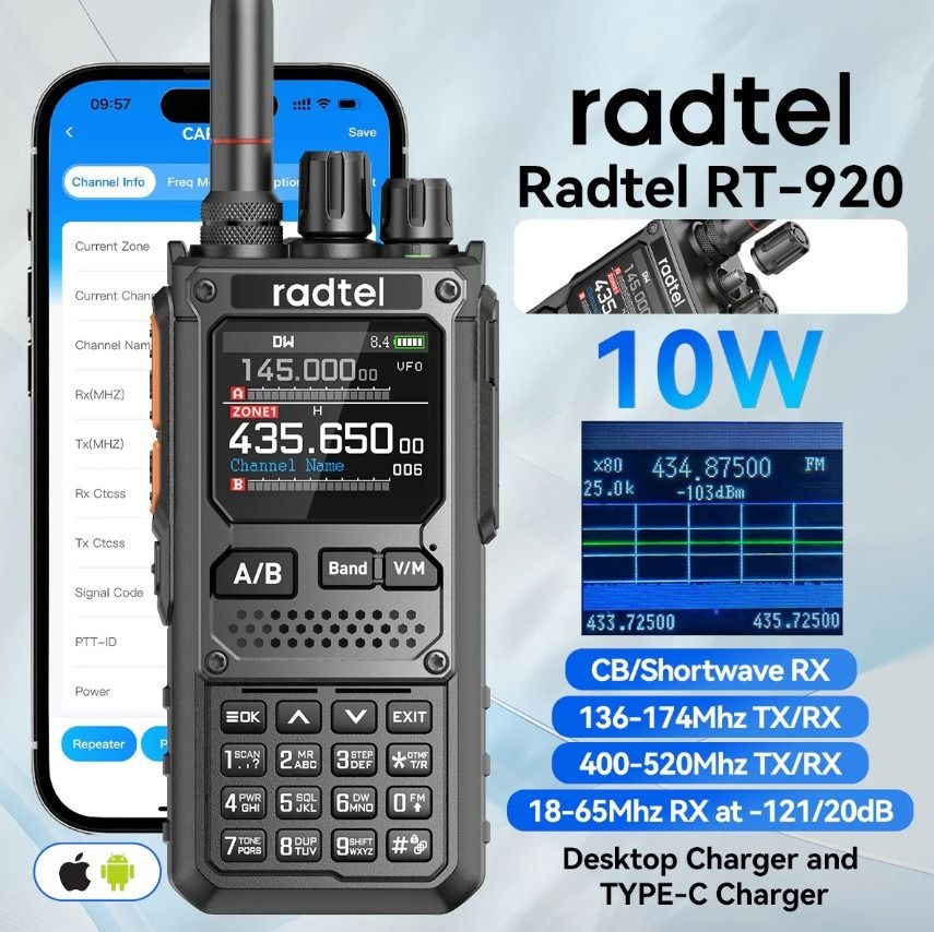 Radtel RT-920 Dual Band Handheld with Wideband RX Walkie Talkie